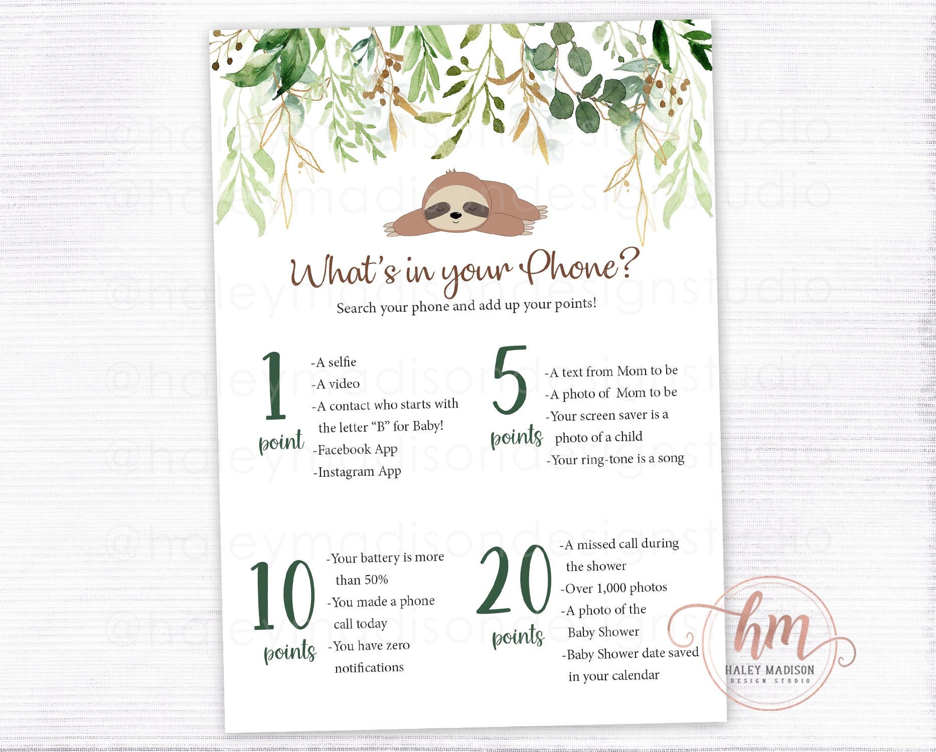 PRINTABLE Sloth Baby Shower Phone Game Sloth Baby Shower What - Etsy