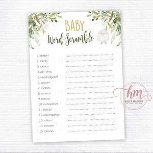 Lamb Greenery Baby Word Scramble Game, Lamb Baby Shower Word Scramble Game,Lamb Gender Neutral baby shower, Gold Lamb Baby PRINTABLE FILE