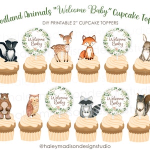PRINTABLE Woodland Animals Cupcake Toppers, Woodland Welcome Baby Toppers, Woodland food picks, printable woodland animals woodland toppers