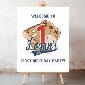 Letrero de bienvenida para el primer cumpleaños de béisbol, letrero de bienvenida para la fiesta de cumpleaños del año del novato, decoraciones para fiestas de béisbol