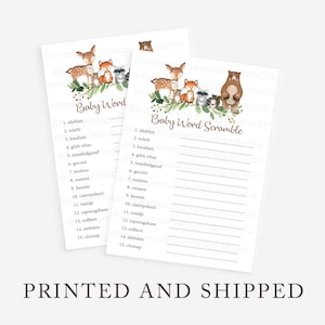 Woodland Baby Word Scramble Game, Woodland Baby Shower Word Scramble Game, Woodland Greenery baby shower game, Woodland PRINTED and SHIPPED