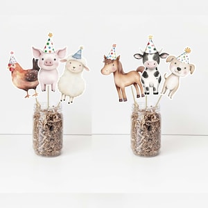 Farm Party Animals Centerpieces Set of 6 size 6", Party Animals Centerpieces, Farm Animals Party cutouts, Farm Barnyard Birthday Decorations