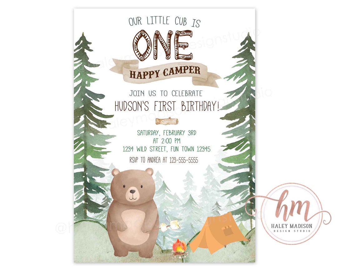 One Happy Camper Invitation, Camping Birthday Invitation, Camp First
