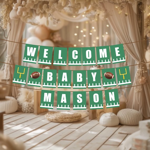 Welcome Baby Banner Football Baby Shower sign Welcome baby Name banner Football Baby Shower Decorations Baby Shower Welcome baby Football