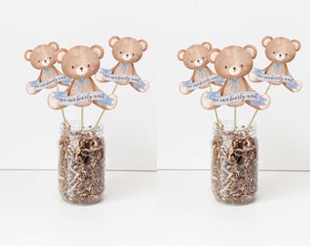 Teddy Bear Centerpieces size 6" Set of 6, Bearly Wait Party Centerpieces, Boy Bear Party cutouts, Baby Shower Decorations