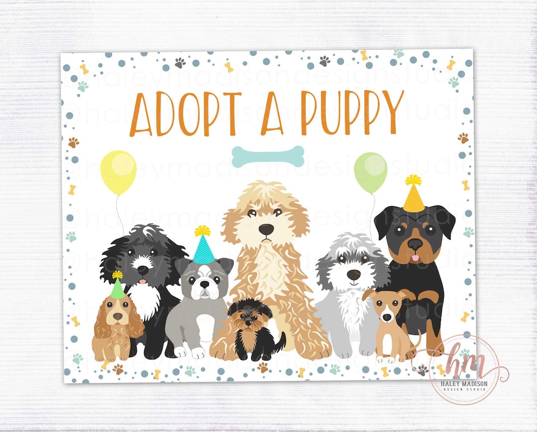 Puppy Party Adopt a Puppy Sign, Puppy Party Sign, Doggie Theme Birthday ...