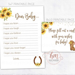 Zonnebloem Cowgirl wensen voor babykaarten, lieve babykaarten, Cowboy Baby Shower wensen voor babyteken, Zonnebloem babyshower, AFDRUKBARE HM789