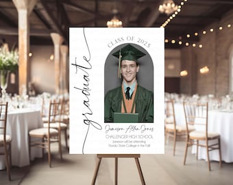 Panneau de bienvenue de la fête de remise des diplômes Panneau photo pour diplômés, numérique minimaliste moderne ou imprimé et expédié