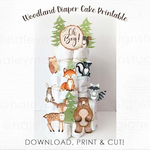 DRUCKBARE Wald OH BOY Windeltorte, Wald Baby Shower druckbare Windeltorte, Waldtiere Ausschnitte, Wald Windeltorte Zeichen