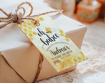 Bee Thank you tags size 2" wide by 3.5" long, Honey Baby Shower favor tags