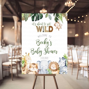 Jungle Baby shower Welcome Sign, Jungle Safari Welcome, Wild Baby Shower sign, gender neutral baby shower, animal print Jungle sign, HM952