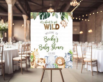 Cartello di benvenuto per baby shower nella giungla, segno di benvenuto Safari digitale o stampato