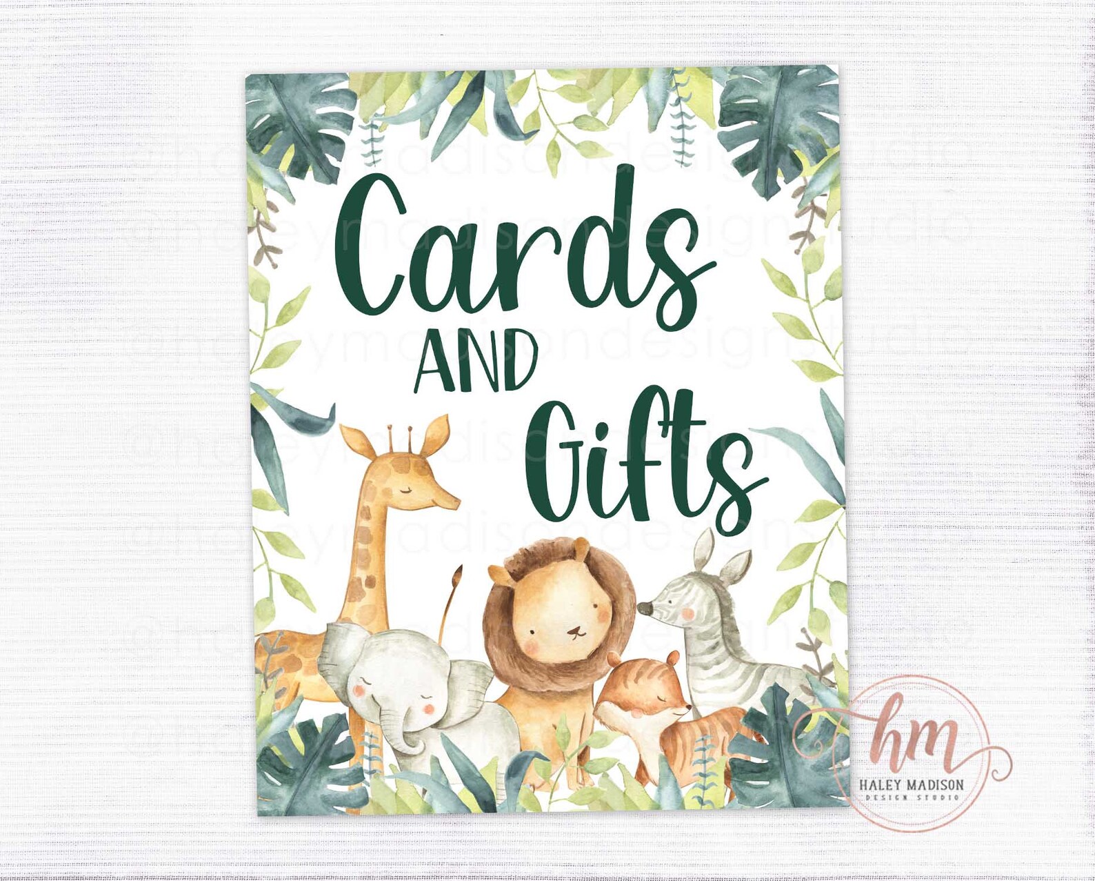PRINTABLE Jungle Baby Shower, Cards and Gifts Sign 8x10 & 5x7, Safari Baby Shower Cards for Baby