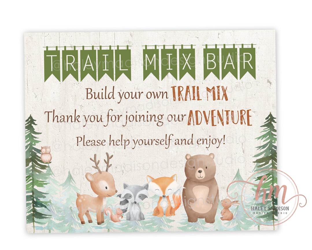 Woodland Trail Mix Bar Sign, Woodland Baby Shower Sign, Woodland