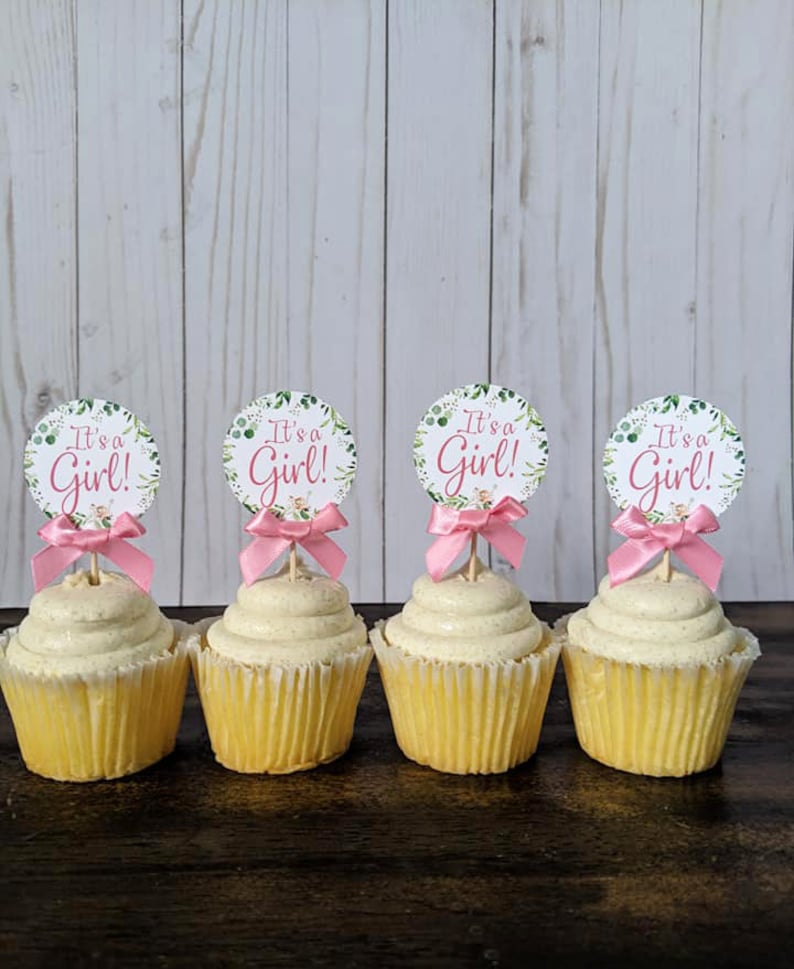 Set of 12 It's a Girl Cupcake Toppers Greenery Cupcake Etsy