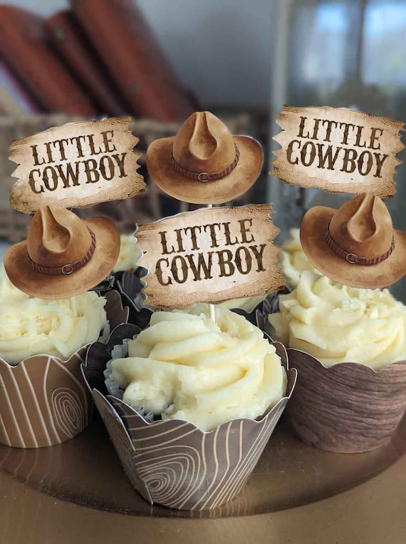 12 Little Cowboy Cupcake Toppers, My First Rodeo Cowboy Food Picks
