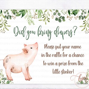 PRINTABLE Farm Baby Shower Diaper Raffle Sign, Farm Animals Baby Shower Sign, Bring a Pack of Diapers Sign Greenery Farm baby shower raffle image 3