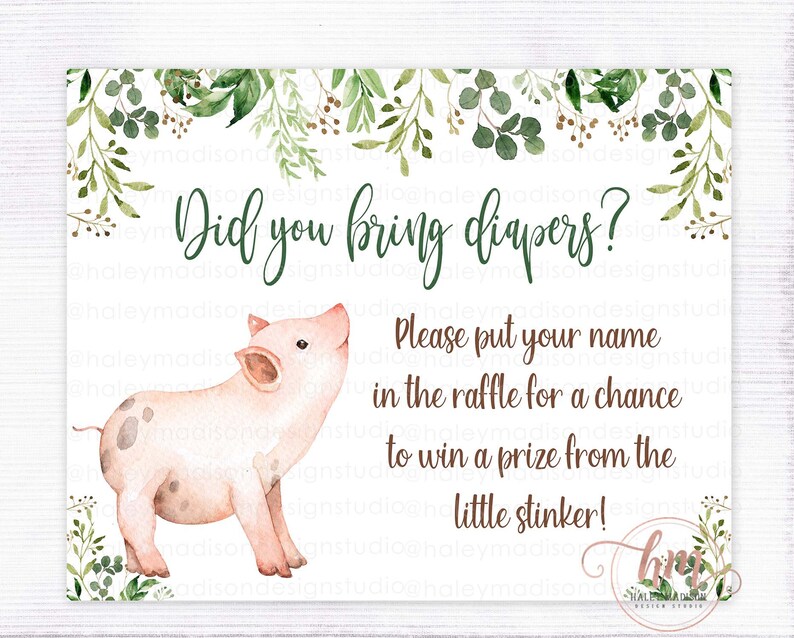 PRINTABLE Farm Baby Shower Diaper Raffle Sign, Farm Animals Baby Shower Sign, Bring a Pack of Diapers Sign Greenery Farm baby shower raffle image 3