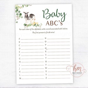 Farm Baby&#39;s ABC game, Farm Baby Shower game, Baby&#39;s ABC game, Farm Baby&#39;s ABC game, Farm greenery, Farm animals Printable File HM596