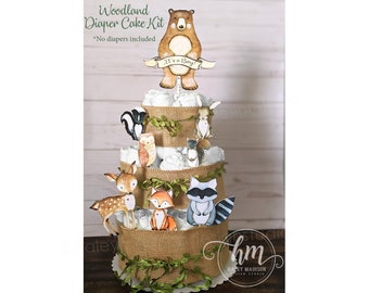 Woodland Diaper Cake Kit, Woodland Baby Shower Diaper Cake Decoration, Woodland Animal Cutouts, Woodland DIY Diaper Cake decorations