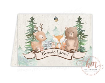 Woodland Thank you Cards, Forest Friends Thank you cards, Woodland Baby Shower Thank you, Woodland Birthday printable thank you cards HM006