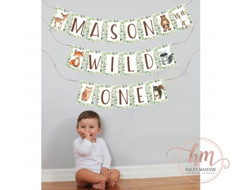 Woodland Wild One Banner, Woodland First Birthday Banner, Woodland photo prop banner, Woodland Animals Party Banner, Woodland party decor