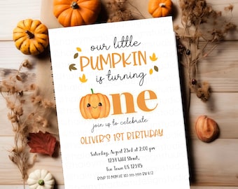 Little Pumpkin First Birthday Party Invitation, Boy Pumpkin First Birthday party Invitation, Fall birthday pumpkin party