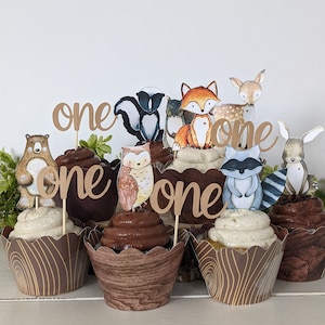 Woodland Cupcake toppers Set of 12, Wild one woodland cupcake toppers, woodland party decorations, woodland birthday party food decor