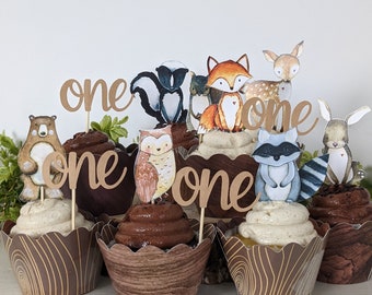 Woodland Cupcake toppers Set of 12, Wild one woodland cupcake toppers, woodland party decorations, woodland birthday party food decor