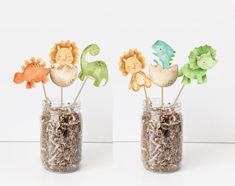 Dinosaur set of 6 Centerpieces size 6" tall, Hatching soon decorations