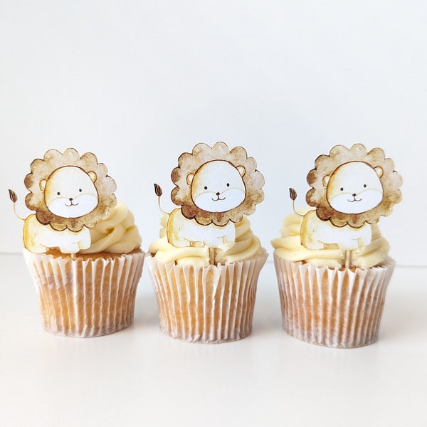 Adornos para cupcakes de león, decoraciones para fiesta de cumpleaños en la selva, adornos de 5 cm