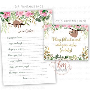 Floral luiaard wensen voor baby kaarten, lieve baby kaarten, luiaard baby shower wensen voor baby meisje teken, luiaard baby shower teken afdrukbare HM988
