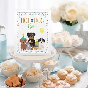 PRINTABLE Puppy Party Hot Dog Bar Sign, Puppy Food Table Sign, Doggie Theme Birthday Party, Puppy Party Hot Dog Decor Sign, Food Sign