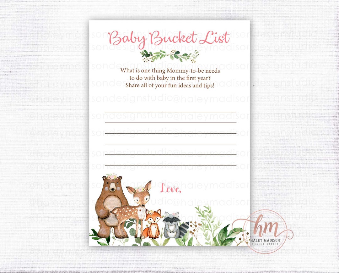PRINTABLE Floral Woodland Baby Bucket List , Woodland Baby Shower ...