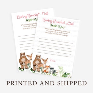 Florale Wald Baby Bucket List Wald Baby-Dusche-Wünsche für Babykarten, Waldland Babys erstes Jahr Beratung Waldland GEDRUCKT und VERSENDET