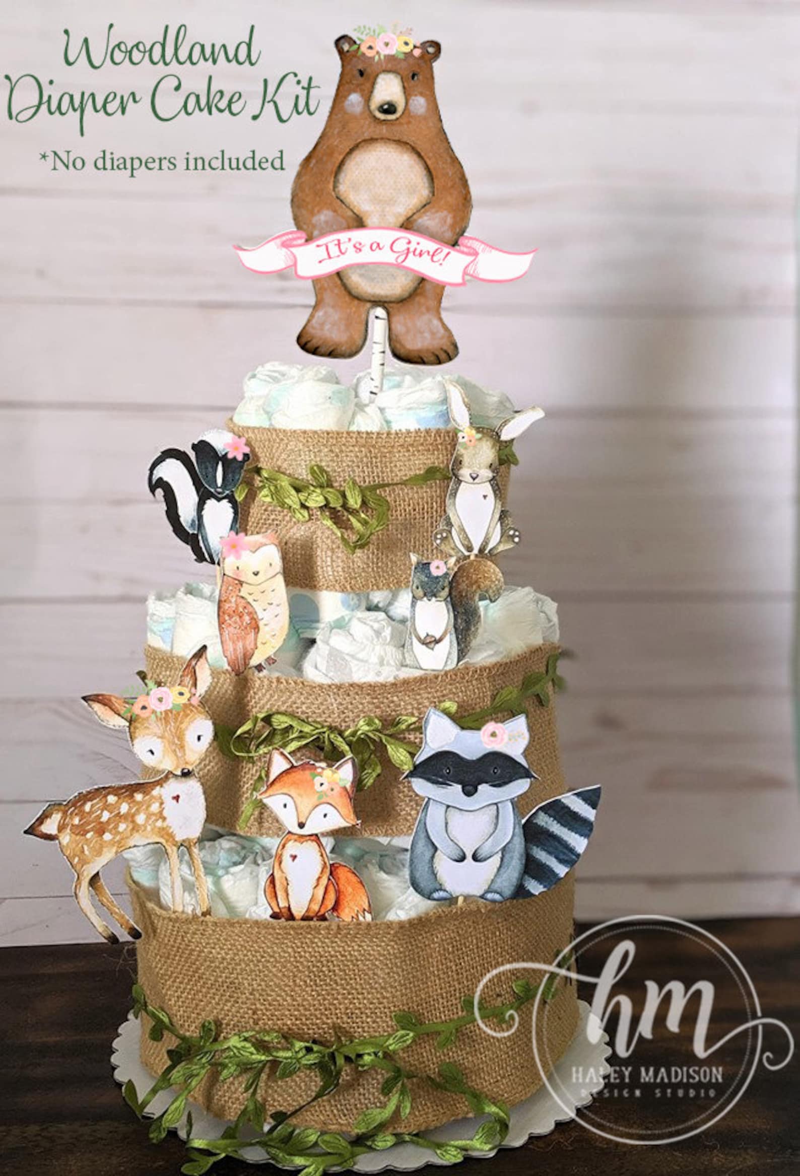 Woodland Diaper Cake Kit, Woodland Baby Shower Diaper Cake Decoration ...