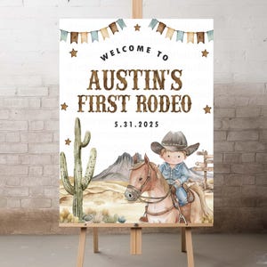 Cartello di benvenuto del primo rodeo, cartello di benvenuto della festa di compleanno del piccolo cowboy, cartello della mia prima festa di compleanno del rodeo Poster