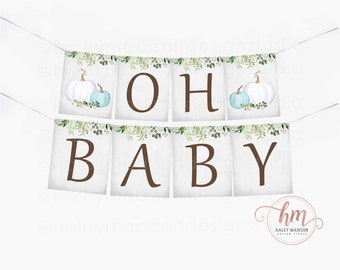 Oh Baby Pumpkin Banner, Blue Little Pumpkin baby shower Banner, Fall Baby banner Blue, Little pumpkin baby shower, Pumpkin baby shower decor
