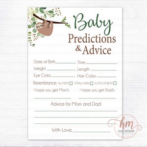 Jeu de conseils et de prédictions pour bébé paresseux, jeu de baby shower paresseux, baby shower de paresseux non sexiste, jeu de baby shower FICHIER IMPRIMABLE HM988