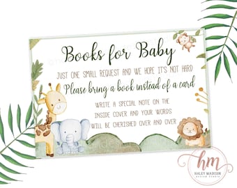 Jungle Safari Baby Shower Book Request Cards, Baby's Library cards, Bring a book card, Safari baby shower, Jungle baby shower HM952 DIGITAL