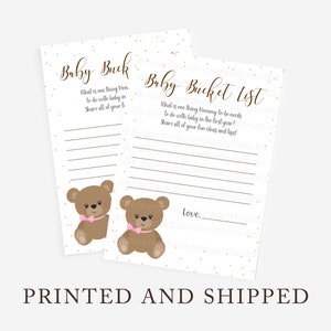 Teddybär-Baby-Bucket List-Karten, Bären-Babyparty-Wünsche für Baby, rosa Bär des ersten Jahres des Babys, rosa GEDRUCKT und VERSENDET HM887