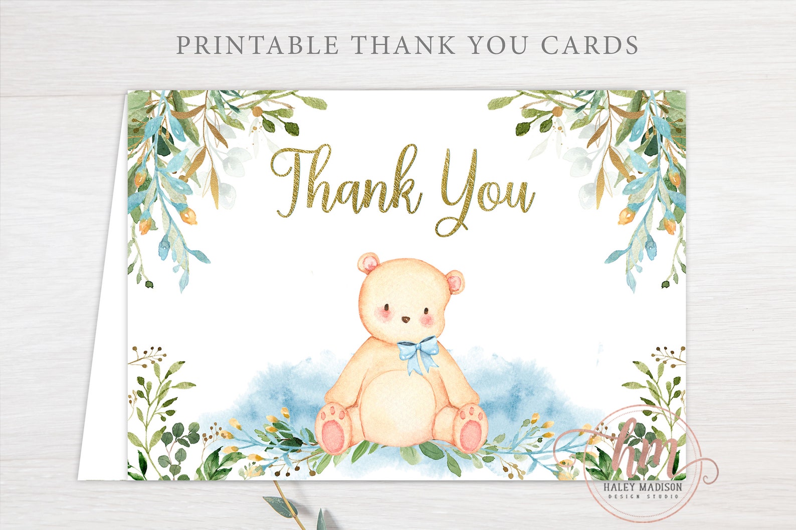PRINTABLE Teddy Bear Baby Shower Thank You Cards Blue Teddy | Etsy
