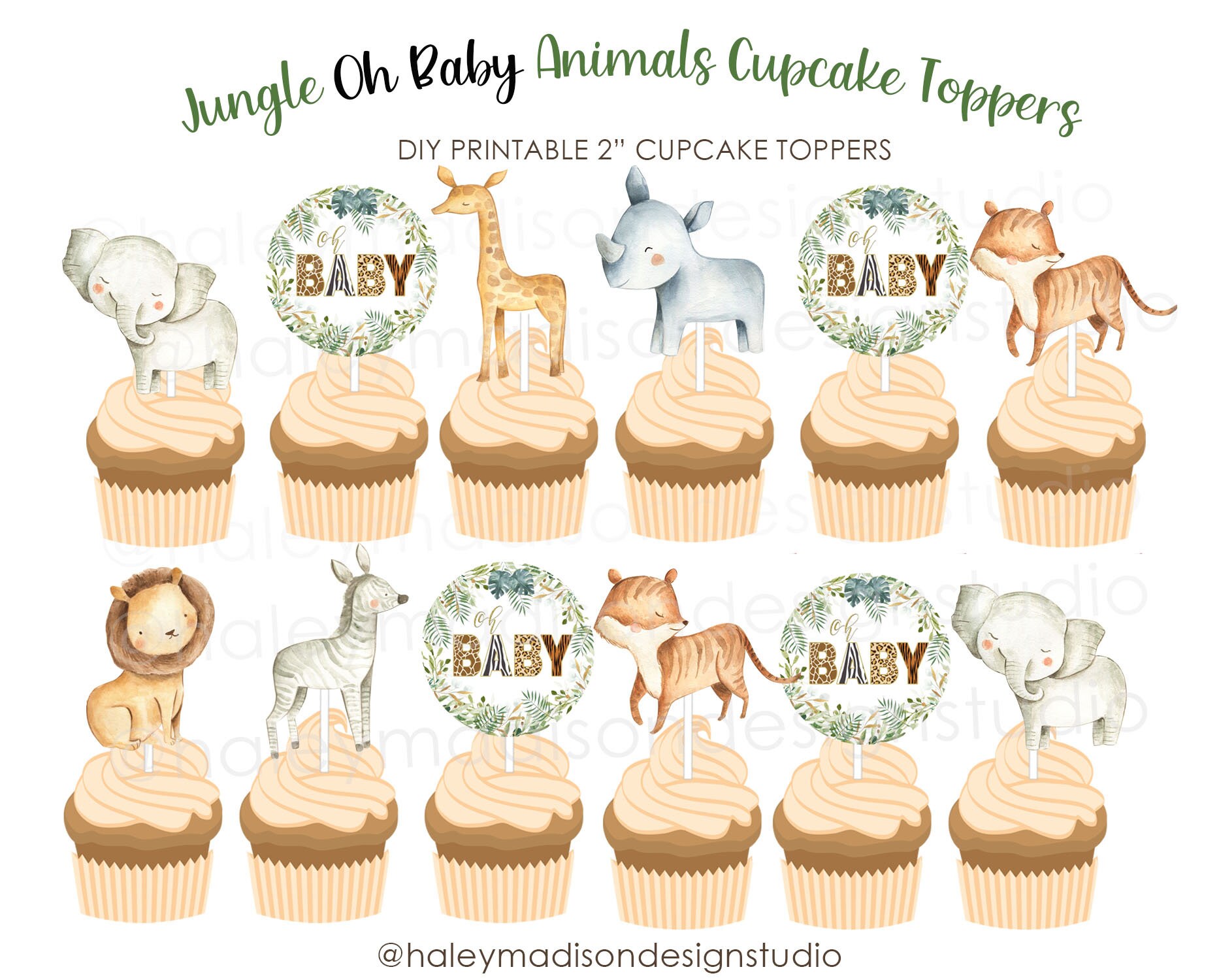PRINTABLE Jungle OH BABY Animals Cupcake Toppers Jungle Baby - Etsy