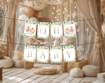 Pink Pumpkin Oh Baby Banner, Rustic Pumpkin baby shower Banner, Fall Baby banner PINK, Pumpkin baby shower, Fall baby shower Banner decor