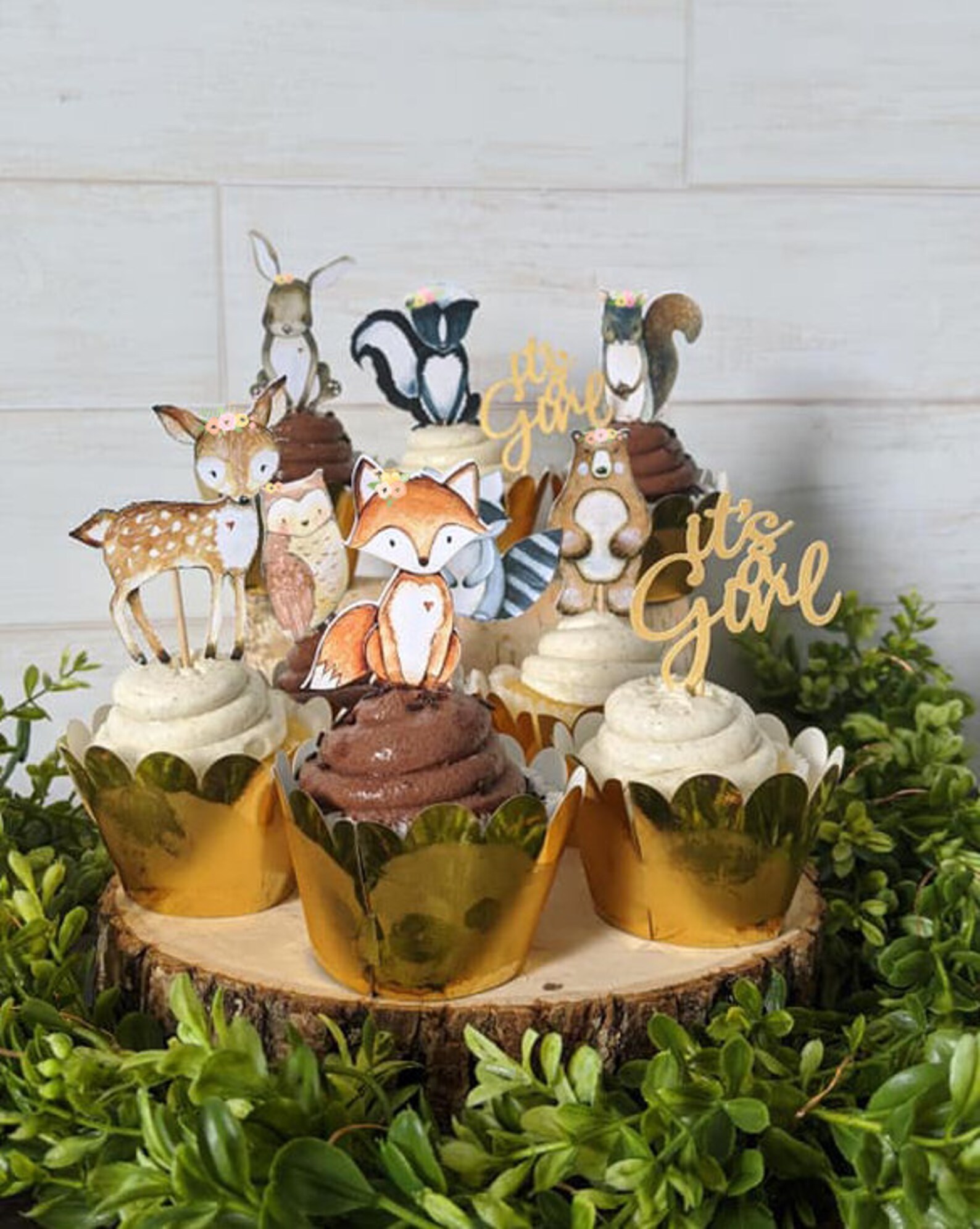 Woodland Cupcake Toppers Gold Woodland Cupcake Toppers Etsy