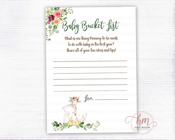 PRINTABLE Floral Farm Baby Bucket List Cards Farm Baby Shower - Etsy