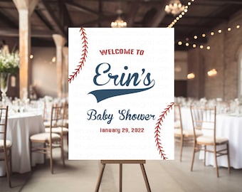 Cartello di benvenuto per baby shower a tema baseball, cartello per festa sportiva (digitale o stampato)