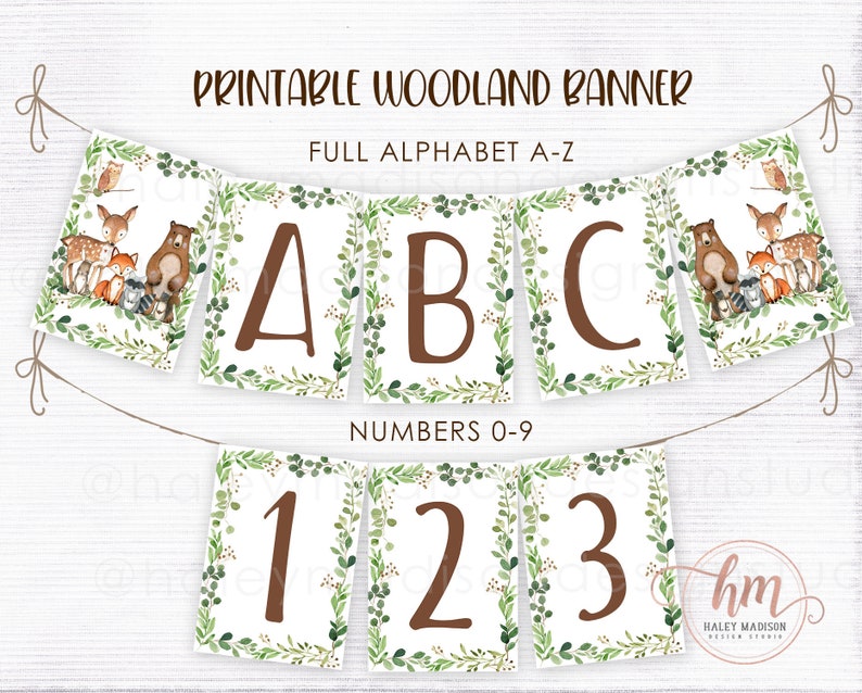 PRINTABLE Woodland Banner Woodland Alphabet Banner Woodland - Etsy