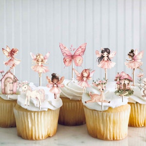 Fairy Cupcake toppers Set of 12, Fairy theme Birthday Party Baby Shower Decorations, Fairy food picks, Favors, Fairy Garden decor