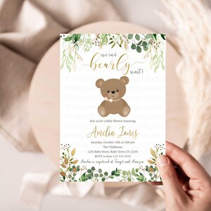 Convite para chá de bebê Bearly Wait, convite para chá de bebê Teddy Bear, convite para chá de bebê Teddy Bear Gênero neutro Teddy Bear shower HM887